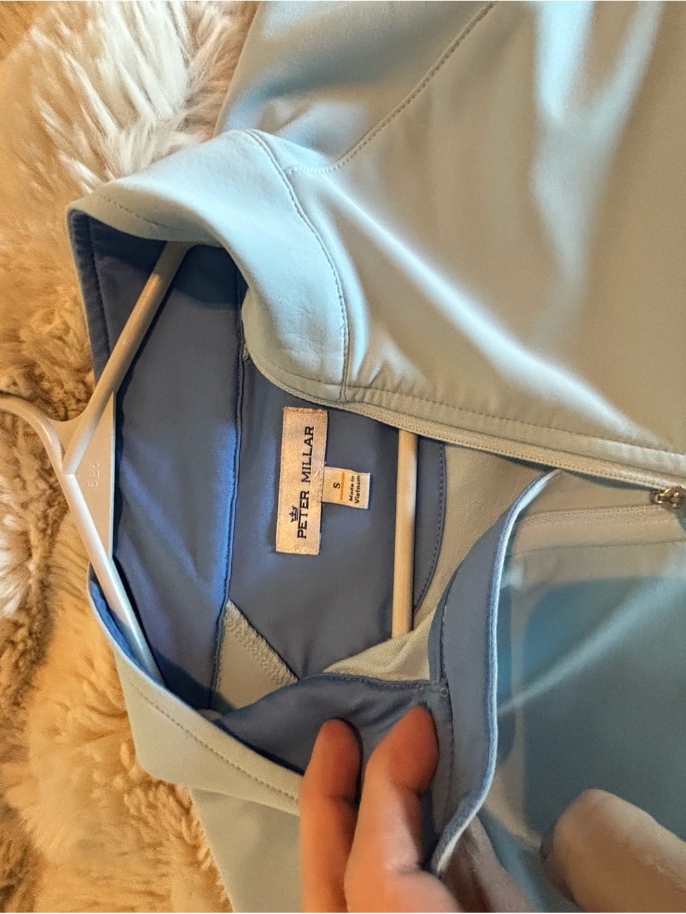 Peter Millar- Light Blue striped quarter zip-Small